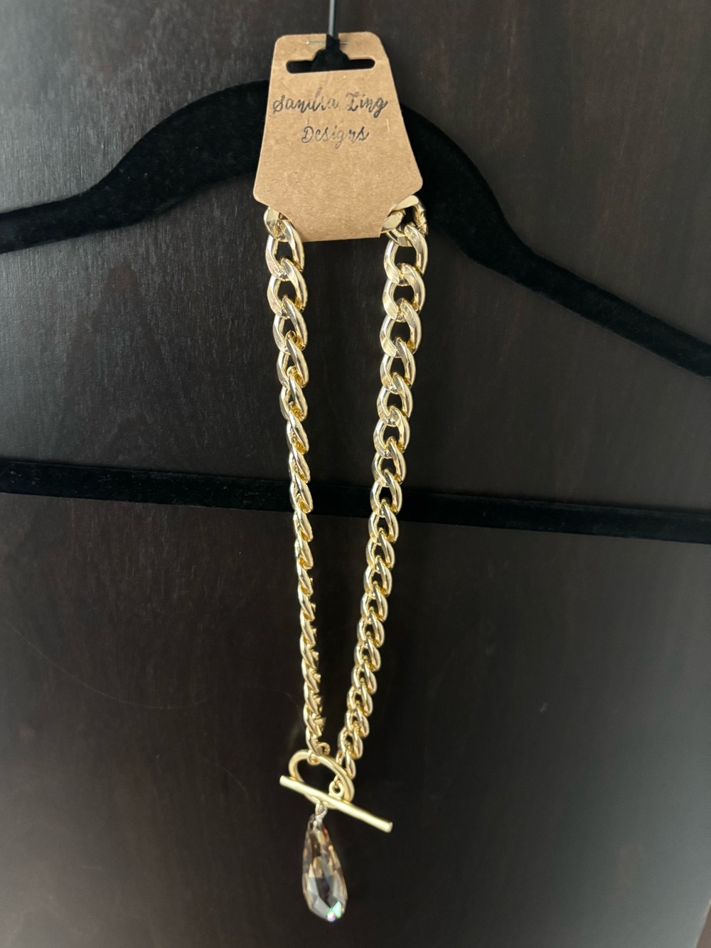 Sandra Ling Design Chain Necklace with Teardrop Champagne Glass Pendant 
NWT